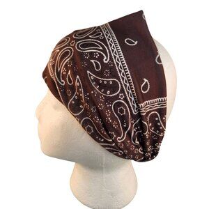 Brown Paisley Knit Headwrap Hairband Soft Stretchy Headband Fabric Unisex Sweatb